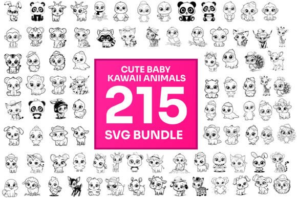 215 Cute Kawaii Animal SVG Bundle for Crafters