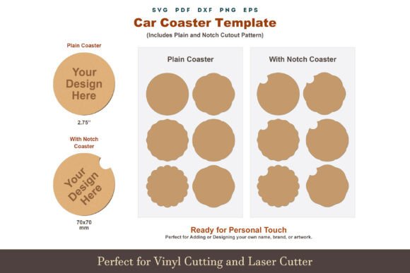 Car Coaster SVG Template: 6 Customizable Designs for Your Vehicle