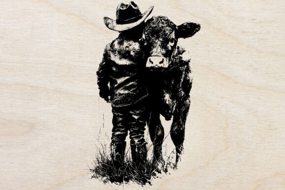 Cowboy Boy and Calf SVG: A Timeless Western Engraving Design