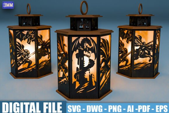 Dragon Battle SVG: Dynamic Fantasy Lantern Design