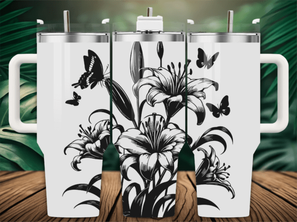 Floral Lily Butterfly SVG for 40oz Tumblers