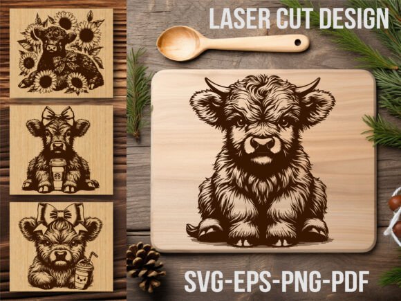 Highland Cow Cutting Board & Laser Engraved SVG Design