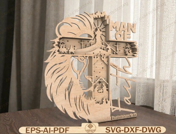 Man of God Cross Laser Cut File for Faithful Décor