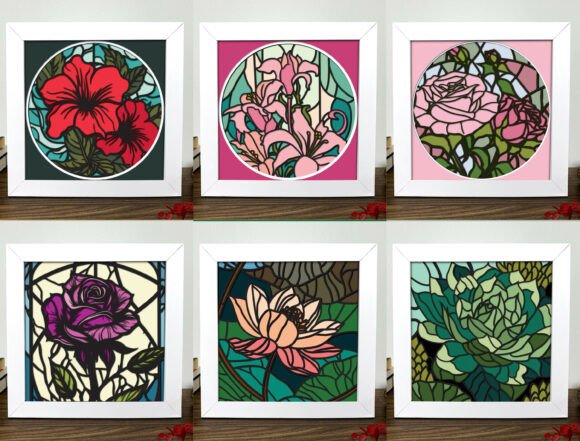 Stained Glass Floral SVG Set: Beautiful Layered Paper Designs