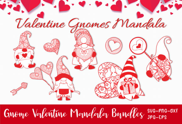 Valentine Gnome Mandala Zentangle Monograms SVG Cut Files Bundle