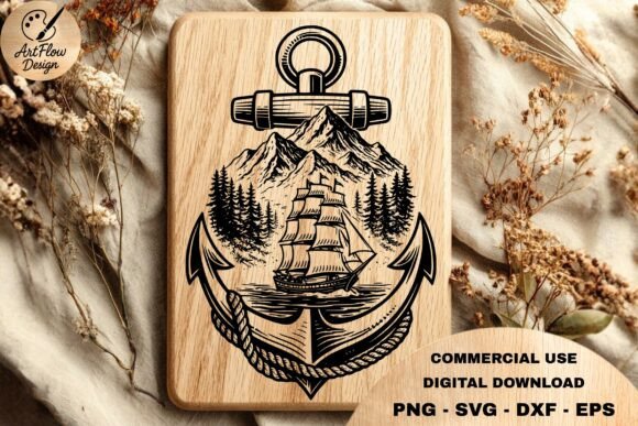 Vintage Nautical Design: Sailing Ship Mountain Anchor SVG