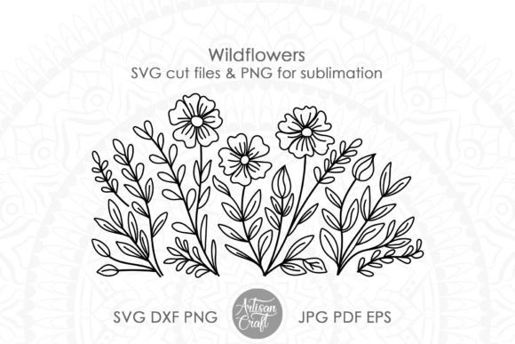 Wildflower SVG, Floral Border, Line Art for Your Projects