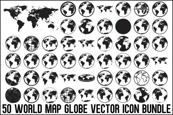 World Map Globe Vector Icon Bundle: 50 Unique Designs